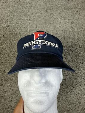 Vintage Penn Quakers Hat Cap Snap Back Mens One Size Blue University Square